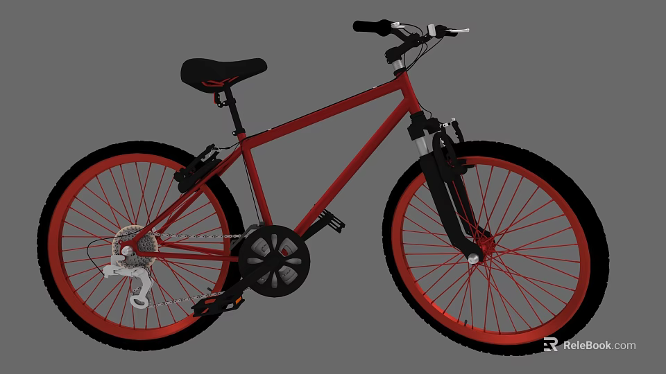 Red Bicycle With Black Seat Handlebar And Red Rims Black Tires 3d model 