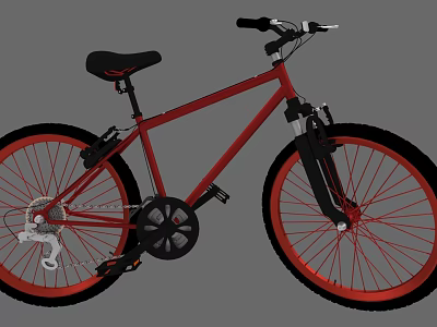 Red Bicycle With Black Seat Handlebar And Red Rims Black Tires 3d model