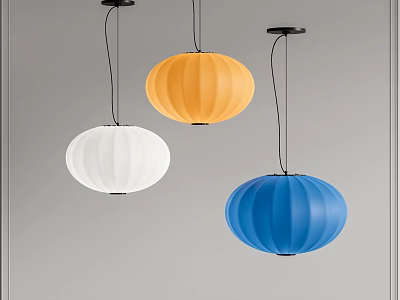 Modern Round Pendant Lights With White Orange Blue Pleated Design For Interior 3d model