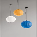 Modern Round Pendant Lights With White Orange Blue Pleated Design For Interior
