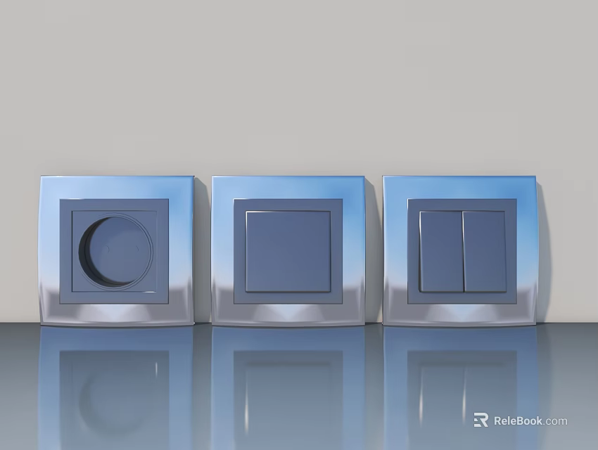 Modern Swing Door With Silver Square Switch Panels And Different Button Designs 3d model 