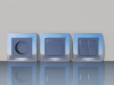 Modern Swing Door With Silver Square Switch Panels And Different Button Designs 3d model