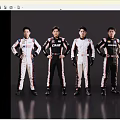 Five Men In Race Suits Standing With Hands On Hips Black Background