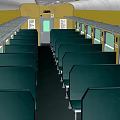 Spacious Train Interior With Green Seats Yellow Walls And Large Windows 3d model