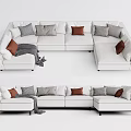 Modern White Sectional Sofa with Gray Brown Cushions and Throw Blanket 3d model