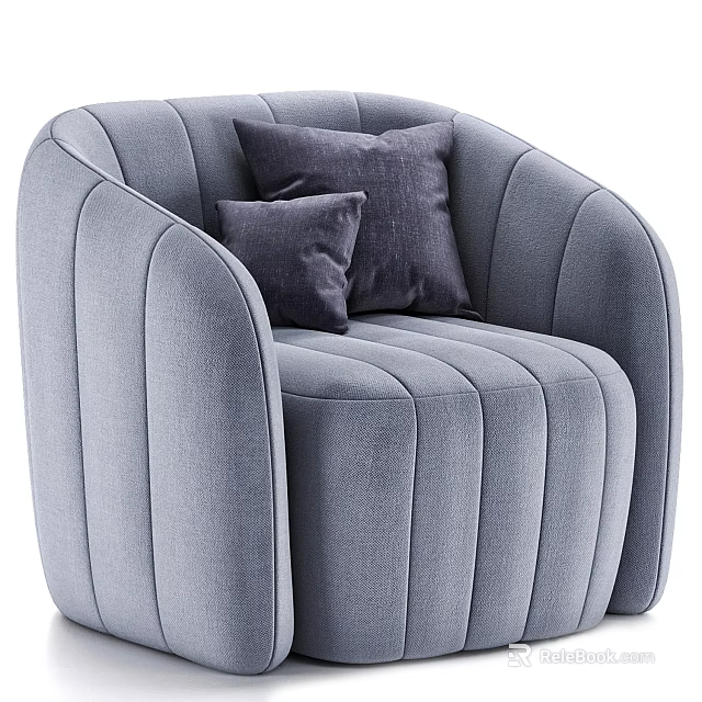 Modern Gray Single Sofa With Striped Design And Soft Upholstered Fabric Pillows 3d model