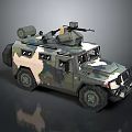 Camouflage Painted Military Vehicle With Roof Mounted Weapon And Off Road Design