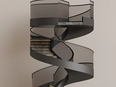Modern Spiral Staircase With Black Metal Frame Glass Railing And Marble Steps 3d model
