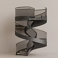 Modern Spiral Staircase With Black Metal Frame Glass Railing And Marble Steps