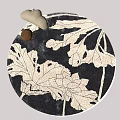 Round Black and Beige Leaf Pattern Rug for Modern Home Decor 3d model