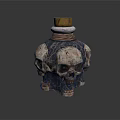 Decorative Multi Skull Shaped Bottle With Wooden Stopper And Twine Wrapping
