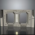 Futuristic Wall Panel With Double Circular Windows And Metal Grille Design 3d model