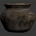 Hand Carved Traditional Clay Pot With Striped Pattern And Rustic Texture 3d model