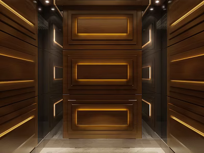 Luxury Modern Elevator Interior With Wooden Panels And Warm Illuminated Accents 3d model