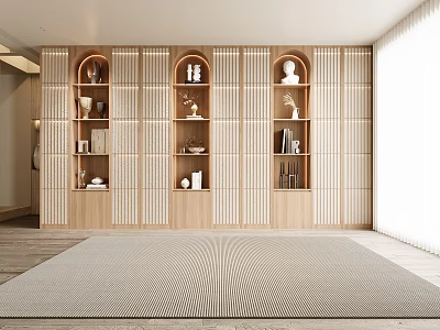 Elegant Wooden Bookshelf With Modern Design Arched Niches And Decorative Items 3d model