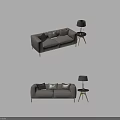 Modern Beige Fabric Two-Seater Sofa With Side Table And Table Lamp 3d model