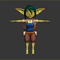 Game Movie Character Green Hair Yellow Skin Large Ears Blue Vest Red Shorts Arms Outstretched