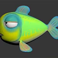 Cartoon Yellow And Blue Fish With Grumpy Face In Playful Aquatic Animal Character Design