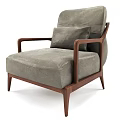 Modern Gray Fabric Accent Chair With Wooden Arms And Plush Pillow For Living Room