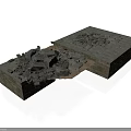 Modern Broken Stone Platform With Damaged Surface And Loose Rubble Pieces 3d model