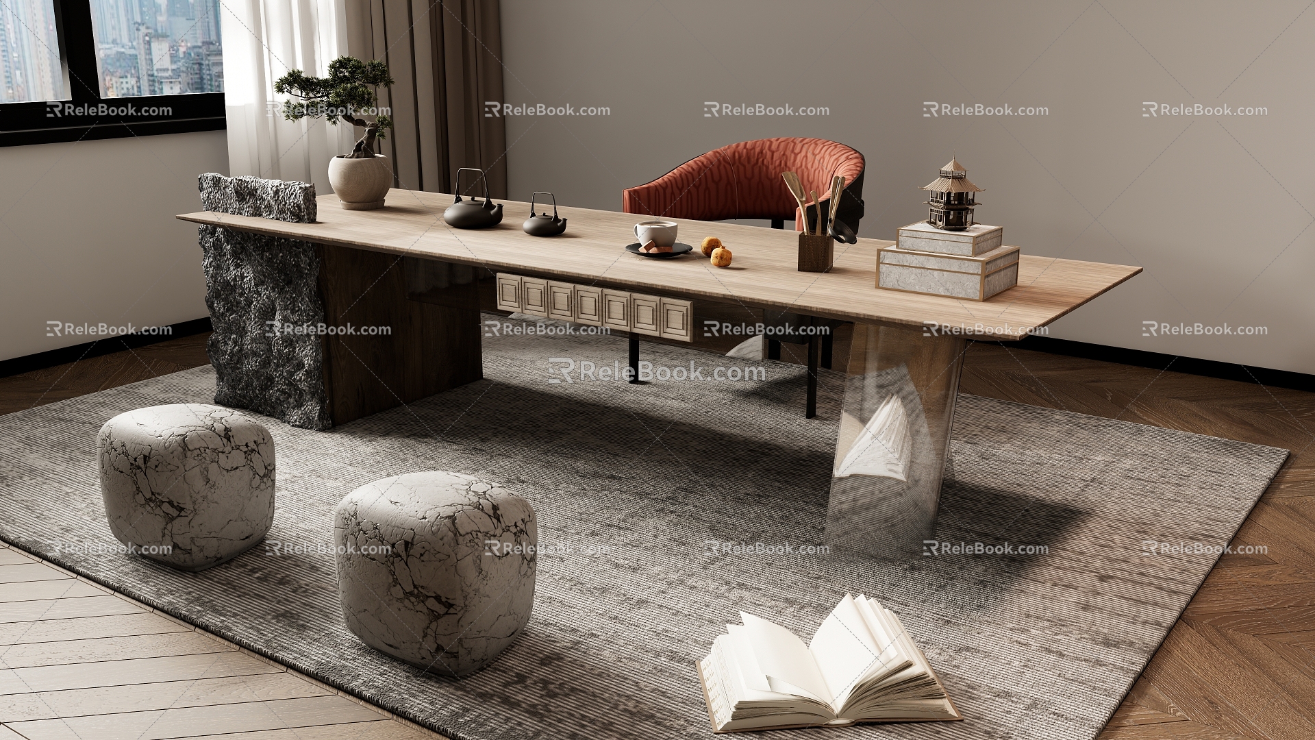 New Chinese Tea Table and Chair Combination Tea Table Tea Table 3d model