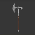 Medieval Battle Axe With Metal Blade And Wooden Handle On Dark Background