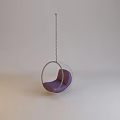 Modern Round Hanging Chair Design With Purple Cushion And Metal Chain Suspension