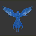 Ethereal Blue Winged Female Character In Shiny Armor With Spread Angelic Wings