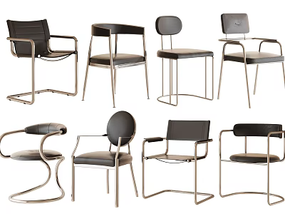 Modern Leisure Chairs With Metal Frames And Leather Seats In Various Designs 3d model
