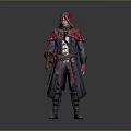 Fantasy Game and Movie Character in Red Hood Blue Coat with Leather Armor and Weapons