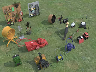 Assorted Hardware Tools Including Garden Equipment Power Tools And Tool Racks 3d model