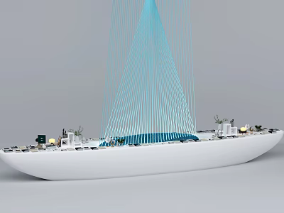 Modern Futuristic Ship With Blue Sail Like Structure And Technological Deck Equipment 3d model