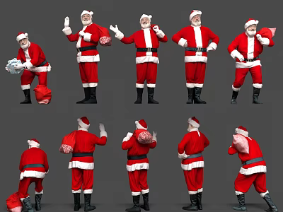 Elderly Man Dressed As Santa Claus In Various Poses With Gift Bags 3d model