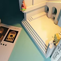 Decorative Ornament Set with Arched Structure Staircase Small Figurine and Books