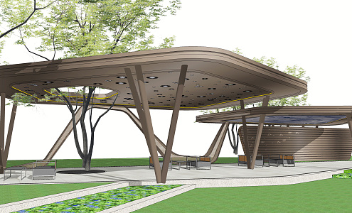 Modern Pavilion Landscape Corridor Special-shaped Corridor for Residential Quarter 3d model