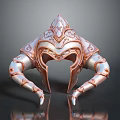 Ornate Fantasy Armor Helmet With Horned Structure And Metallic Engraved Patterns