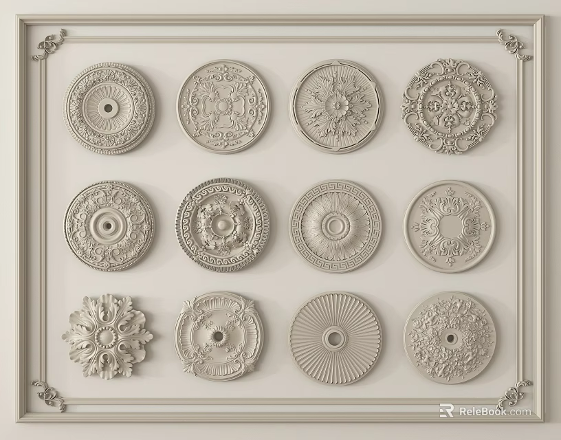 Intricate Decorative Carvings Featuring Various Circular Patterns And Detailed Designs 3d model 