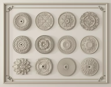 French carved corner flower lamp panel plaster components 3d model