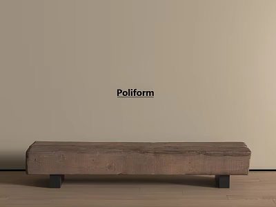 Poliform Wooden Stool With Black Legs Against Beige Wall And Wooden Floor 3d model