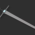 Detailed Medieval Weapon Long Sword Featuring Silver Blade Blue Gem And Wrapped Hilt
