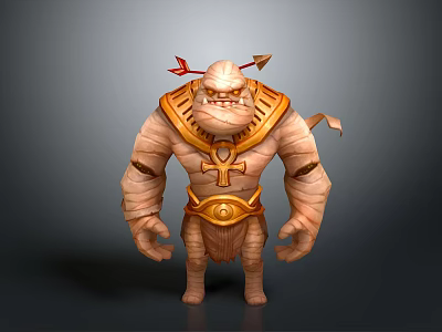 Bandaged Mythical Mummy Creature With Ankh Symbol And Golden Belt 3d model