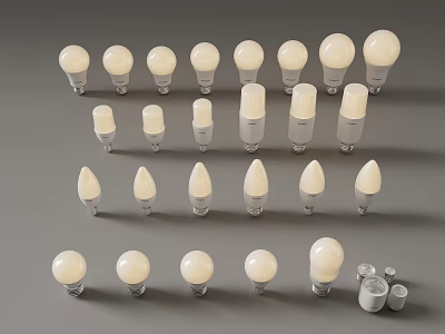 Assorted Light Bulbs With Different Shapes And Sizes On Gray Background 3d model