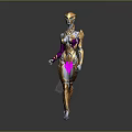 Sci Fi Female Character With Gold Purple Silver Armored Suit And Futuristic Design
