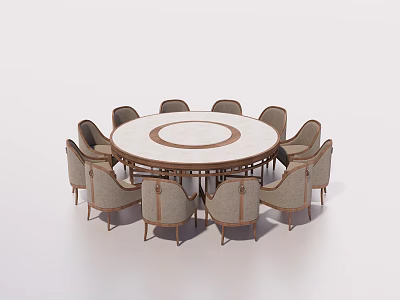 Elegant Round Dining Table Set With Marble Top And Upholstered Chairs 3d model
