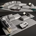 Modern Light Gray Modular Sofa Coffee Table Set With Side Tables Lamp And Decor 3d model