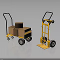 Two Yellow Industrial Transport Hand Trucks With Wheels Handles And Loading Design
