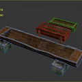 Large And Small Wooden Garden Planters Placed On Moss Covered Stones For Garden Decor
