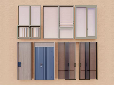 Various Exterior Door And Window Designs With Different Styles And Materials 3d model