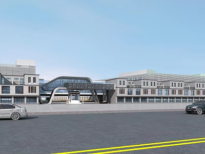 Modern Entrance Gate With Glass And Metal Structure In Urban Building Complex 3d model