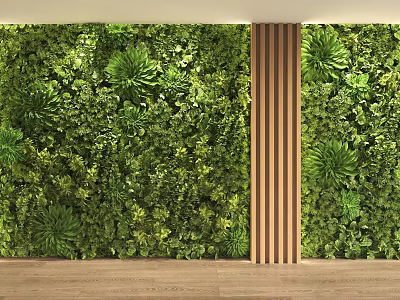 Lush Indoor Greenery Wall Design With Wooden Accent And Hardwood Floor 3d model
